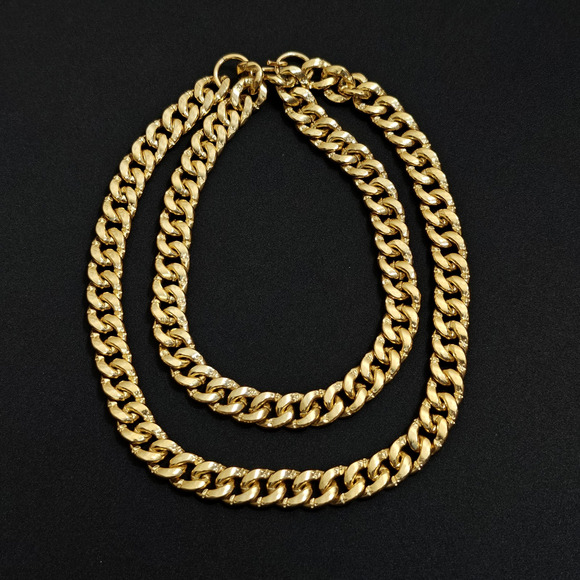 Vintage Thick Double Cuban Chain Statement Necklace Gold Tone 18" - Picture 4 of 4